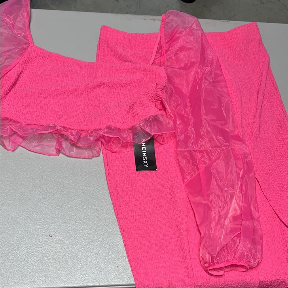 SHEIN Neon Pink Ruffle Ensemble